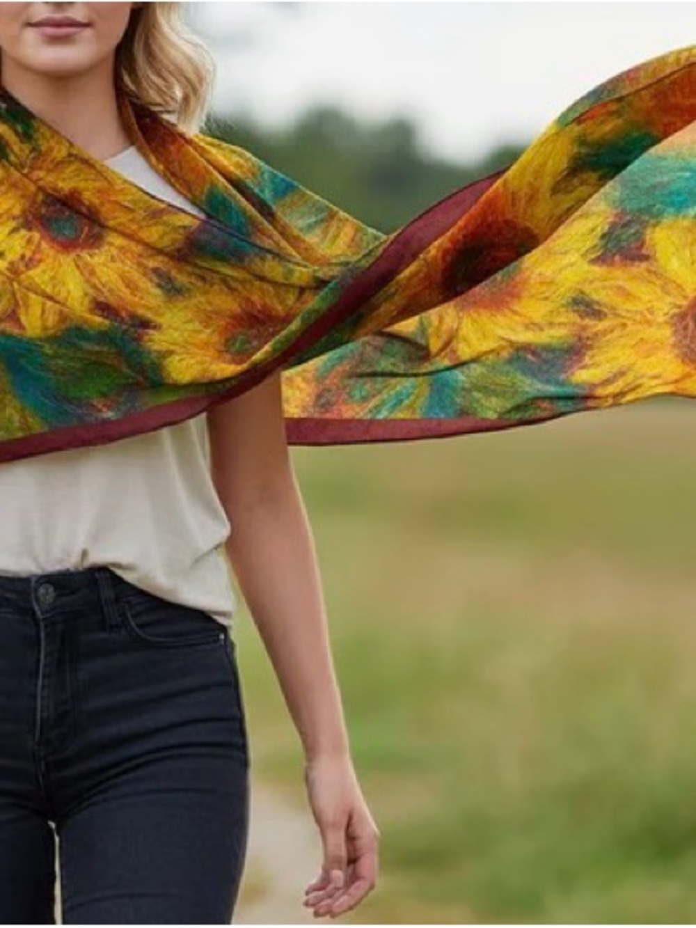 The Metropolitan Museum of Art Sunflower Monet Silk Scarf NWT - Picture 10 of 10